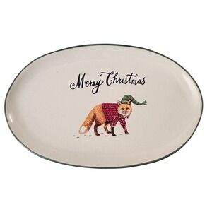 Angela Staehling Magenta Merry Christmas Fox Plaid Serving Dish